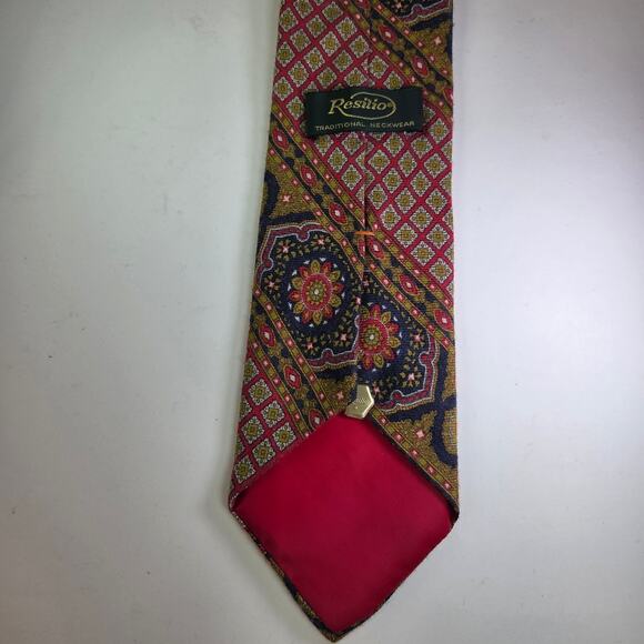 Vintage Resilio Tie Navy Red Geometric Silk Necktie USA 4" x 56.5" - Picture 3 of 9